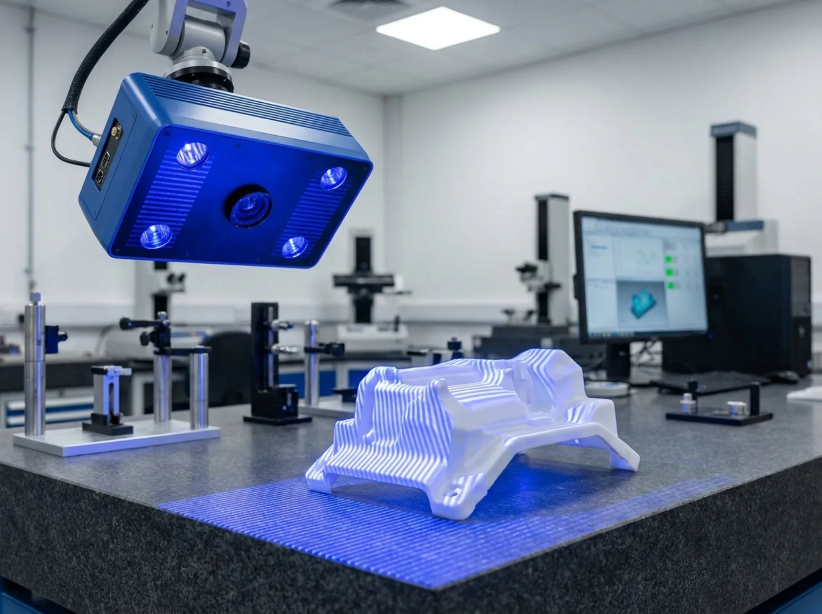 Inspeção dimensional com scanner 3D de luz azul